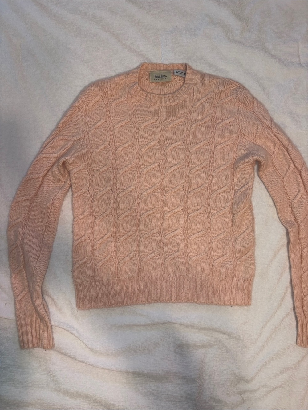 Neiman Marcus Cashmere Light Pink Knit Crewneck Sweater